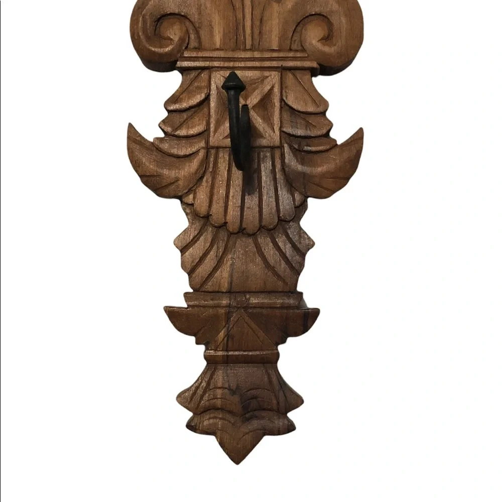 Vintage Rustic Solid Hand Carved Wood Wall Hanging With Hook 14.75”X6.5”